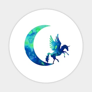 Blue Crescent Moon and Unicorn Magnet